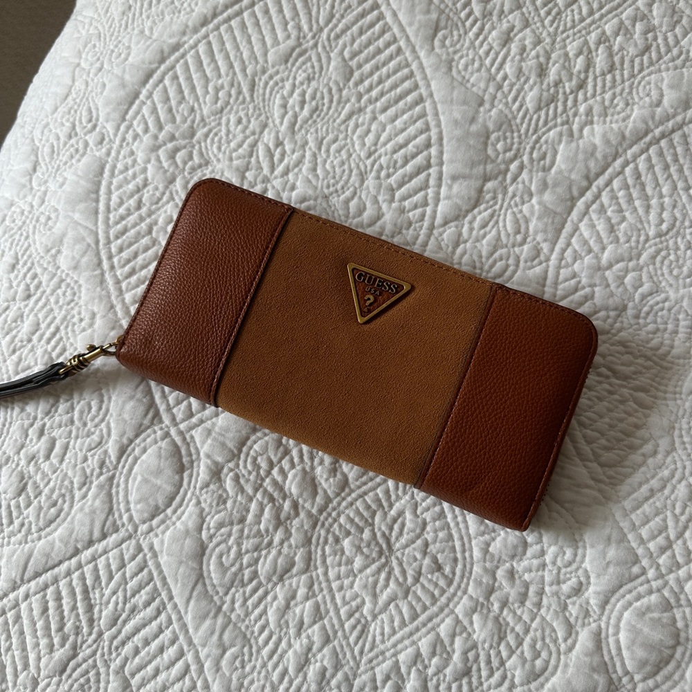 Guess Tan and Brown Wallet with Logo